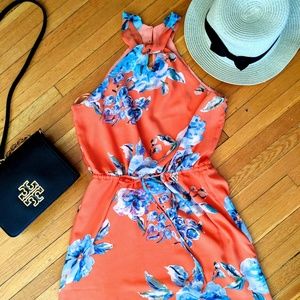 Charles Henry Twist Halter Mini Dress